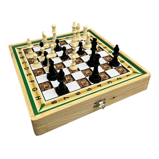 Coffret de Jeux en Bois 4-en-1 avec Échecs - Jeu de Société Famille