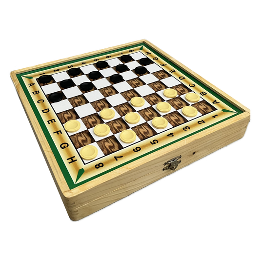 Coffret de Jeux en Bois 4-en-1 : Dames, Petits Chevaux, Jeu de l'Oie & Marelle