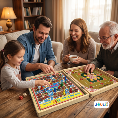 Coffret de Jeux en Bois 4-en-1 avec Échecs - Jeu de Société Famille