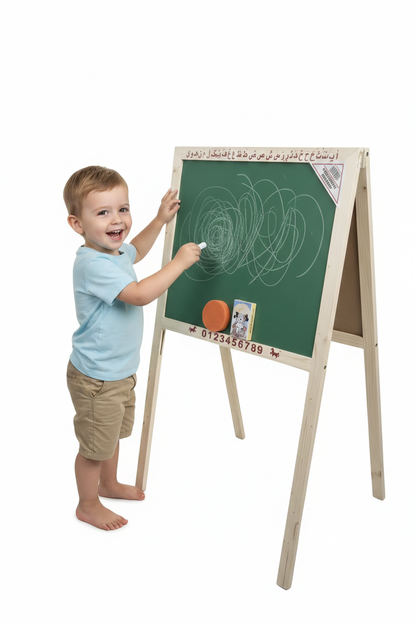 Enfant souriant écrivant sur le tableau
